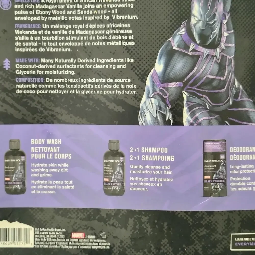 Every Man Jack Marvel Black Panther Body Wash 2in1Shampoo Deodorant Gift Set NEW